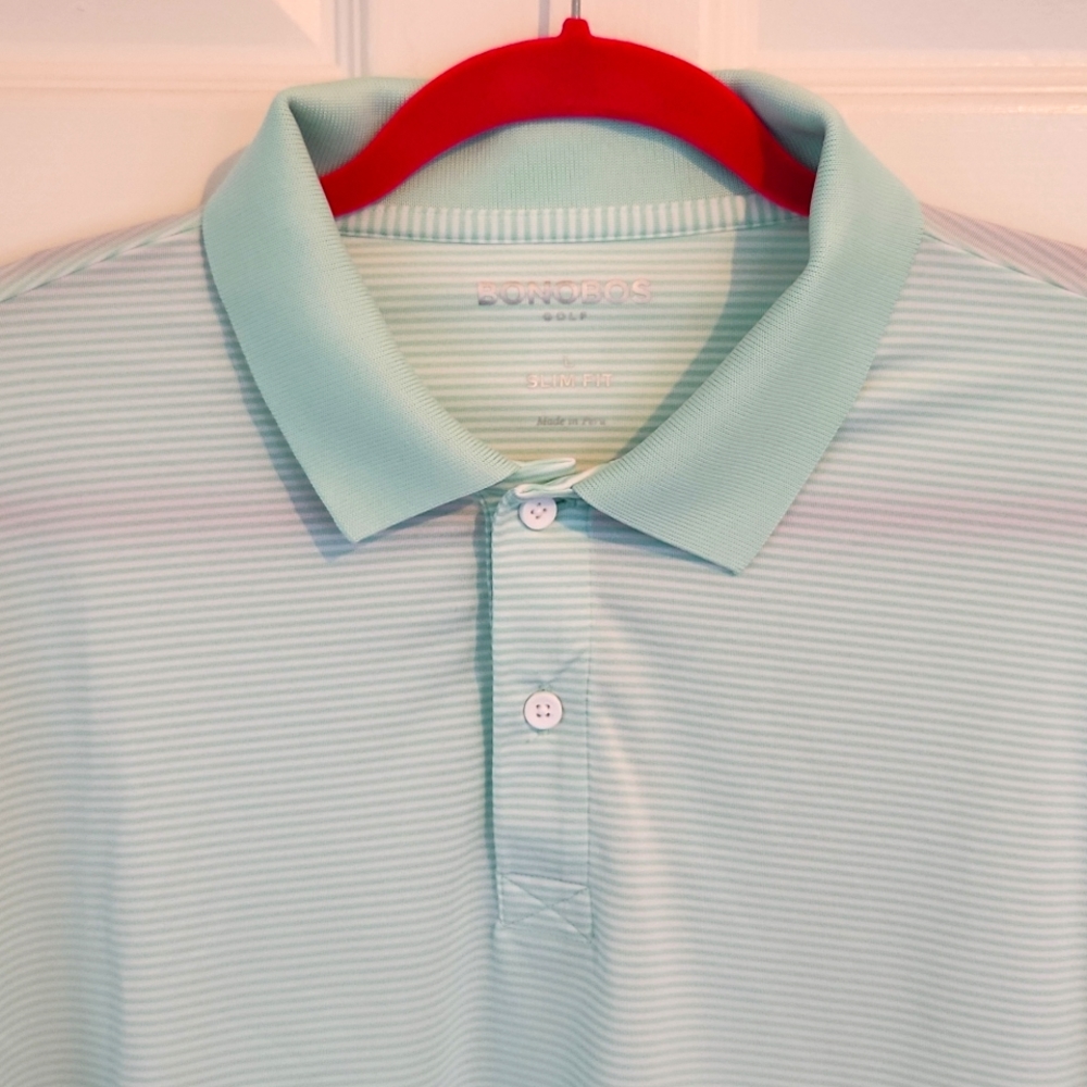 Bonobos L Slim Fit Golf Polo in Green and White Stripe